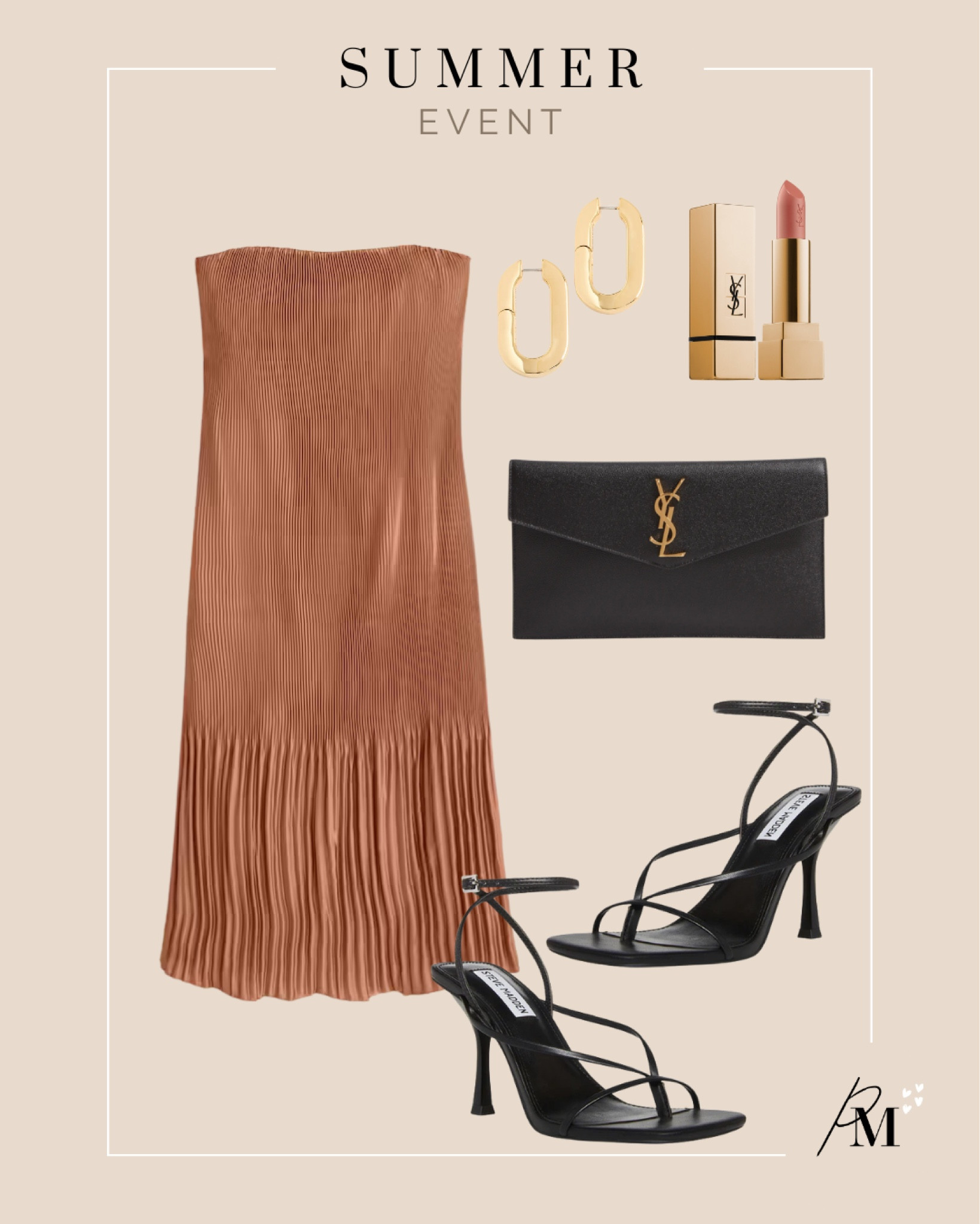 abercrombie strapless pleat dress
ysl envelope bag 
steve madden heel 
ysl lipstick 

#LTKstyletip #LTKSeasonal #LTKunder100