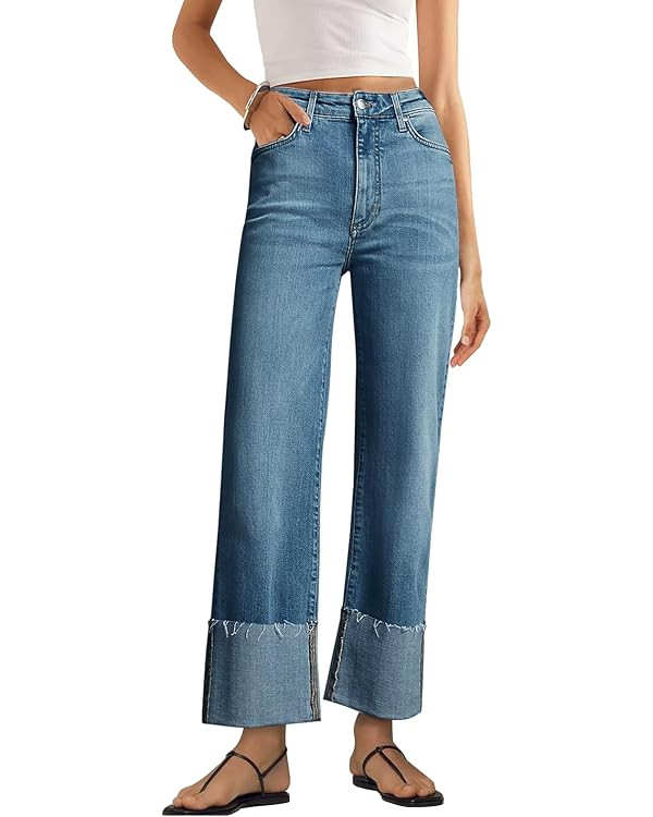 KUNMI Women's Wide Leg Jeans High Waisted Straight Leg Stretchy Denim Pants with Pockets | Amazon (US)