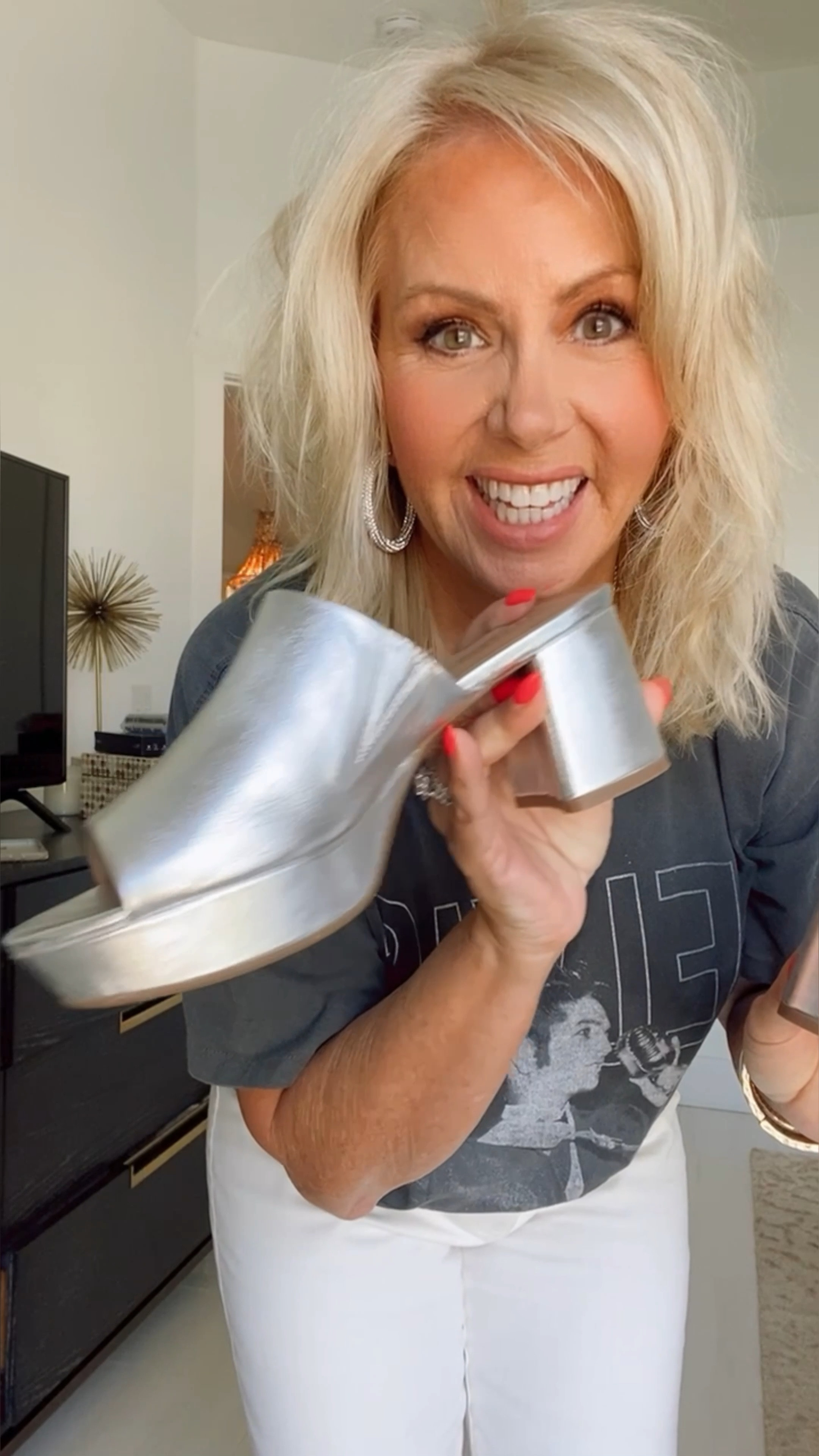 At my age its hard to wear heels all the time  luckily I found these comfy heels! They are great I styled them with these white leg pants and my favorite Elvis t-shirt! 

#LTKshoecrush #LTKFind