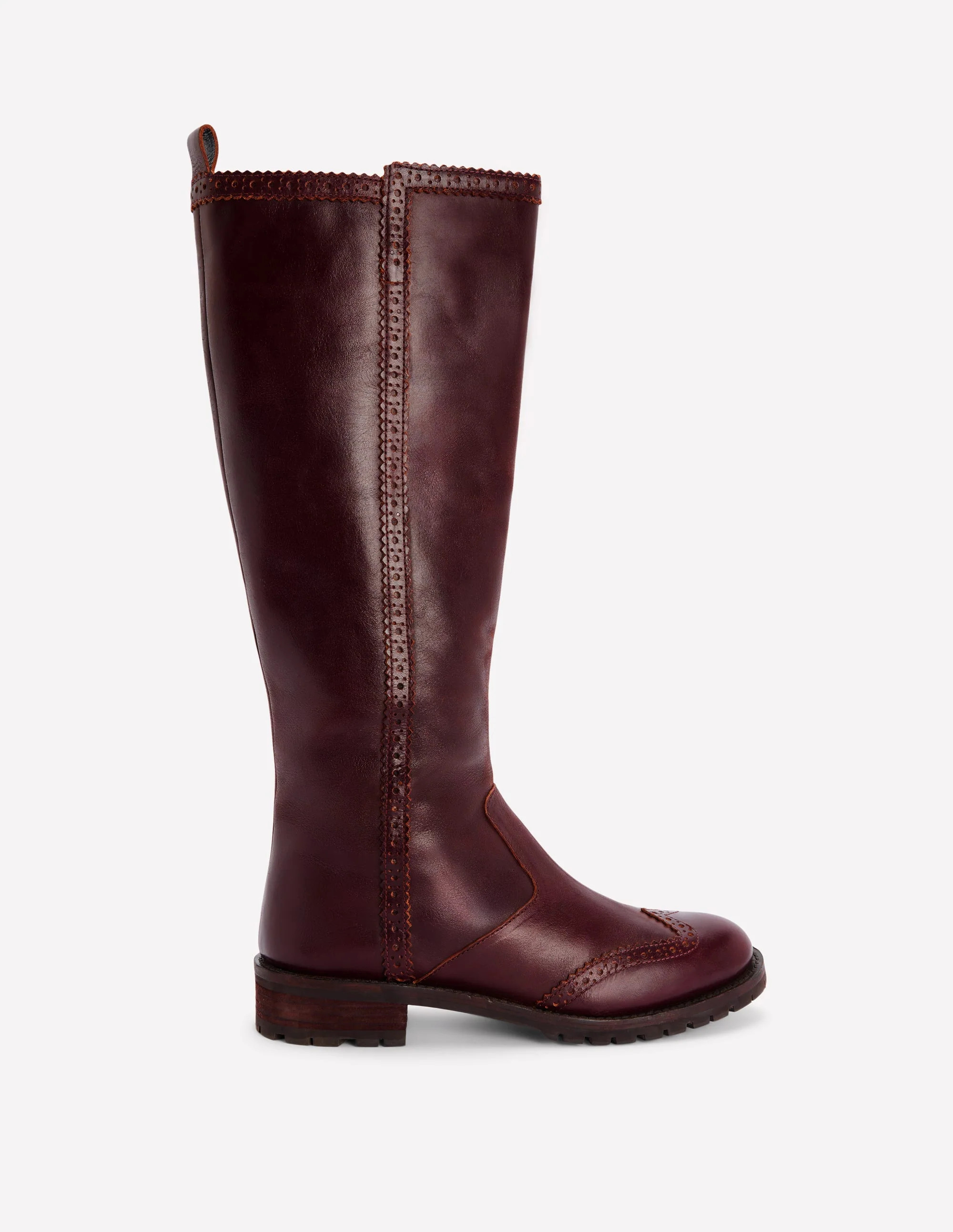 Brogue Detail Knee Boots-Oxblood | Boden UK