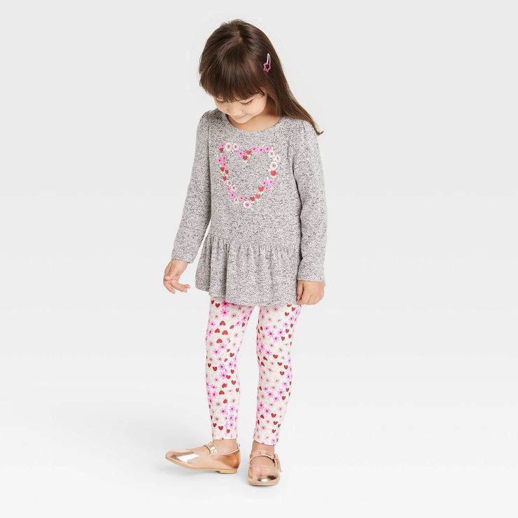 Toddler Girls' Floral Heart Cozy Top & Floral Leggings Set - Cat & Jack™ Gray | Target