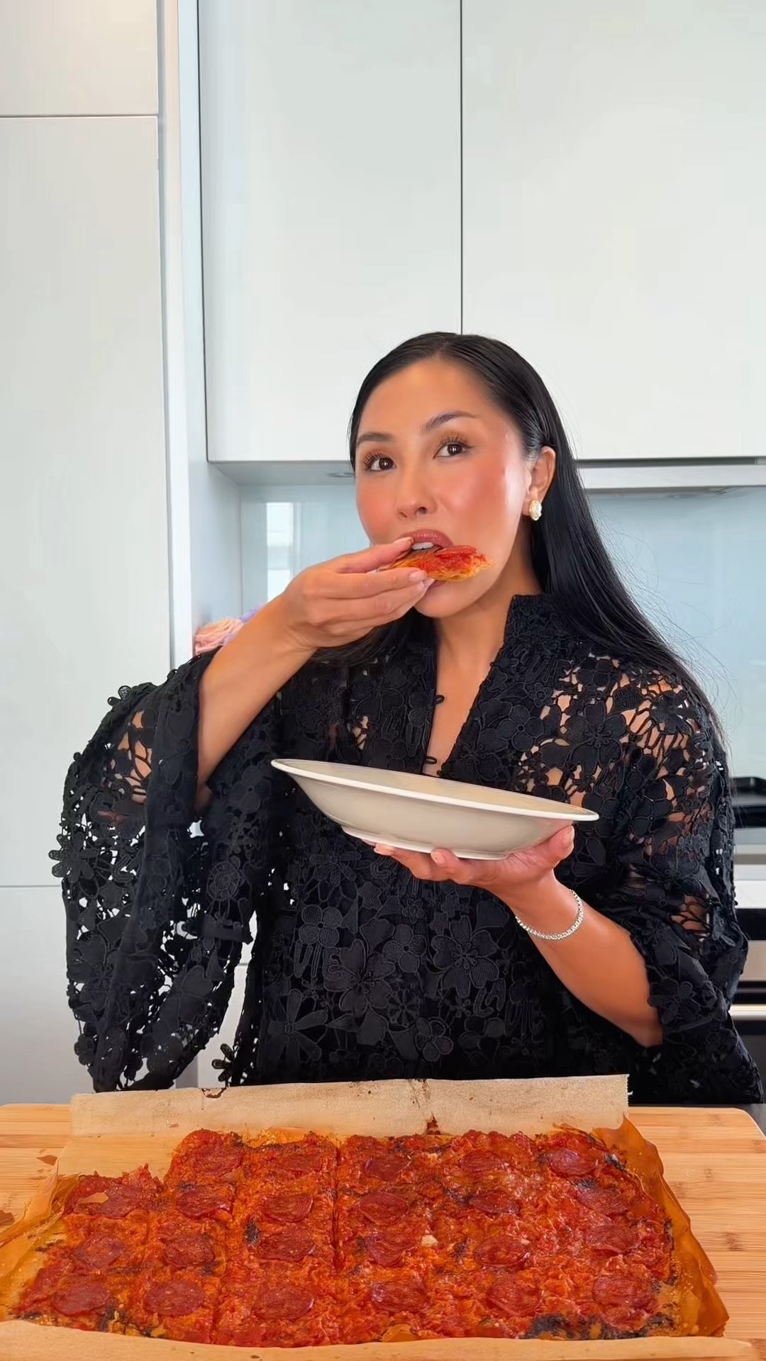 Phyllo dough pizza that’s perfect for hosting 

Use about 10 layers of phyllo dough and butter each layer 

Bake in the oven according to directions on box 

Take out and top with your favorite pizza top 

Put back in over until everything is golden brown 

Remove, cut and enjoy!! 🍕⏲️🤍

#LTKvlog #LTKfoodie #LTKootd