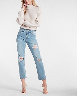 Mid Rise Light Wash Ripped Boyfriend Jeans | Express