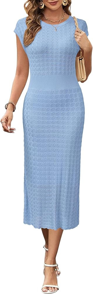 Newshows Women Summer Sweater Dresses 2026 Church Midi Cap Sleeve Hollow Knit Modest Business Cas... | Amazon (US)