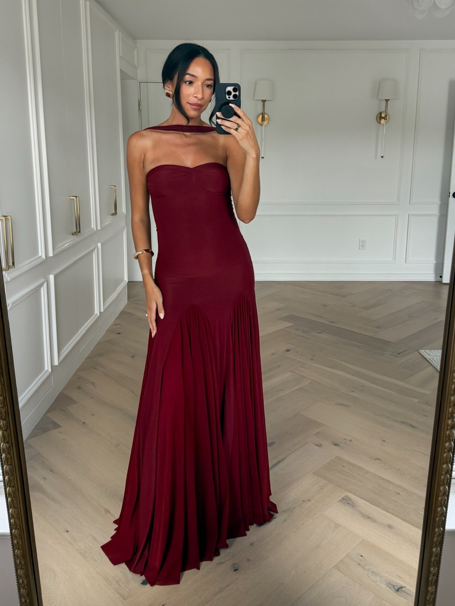 blue dress for baby girl Zapaka Women Sparkly Burgundy One Shoulder Ruffled Evening Dress with Pockets Velvet A Line Long Black Tie Dress with Rhinestones, Burgundy / US22W