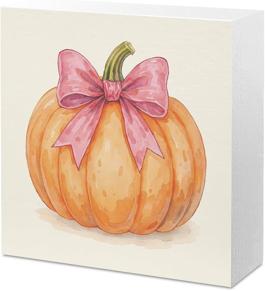 Pink Bows Fall Pumpkin Decor Fall Room Table Decor Sign Decorations for Room Living Room Bathroom... | Amazon (US)