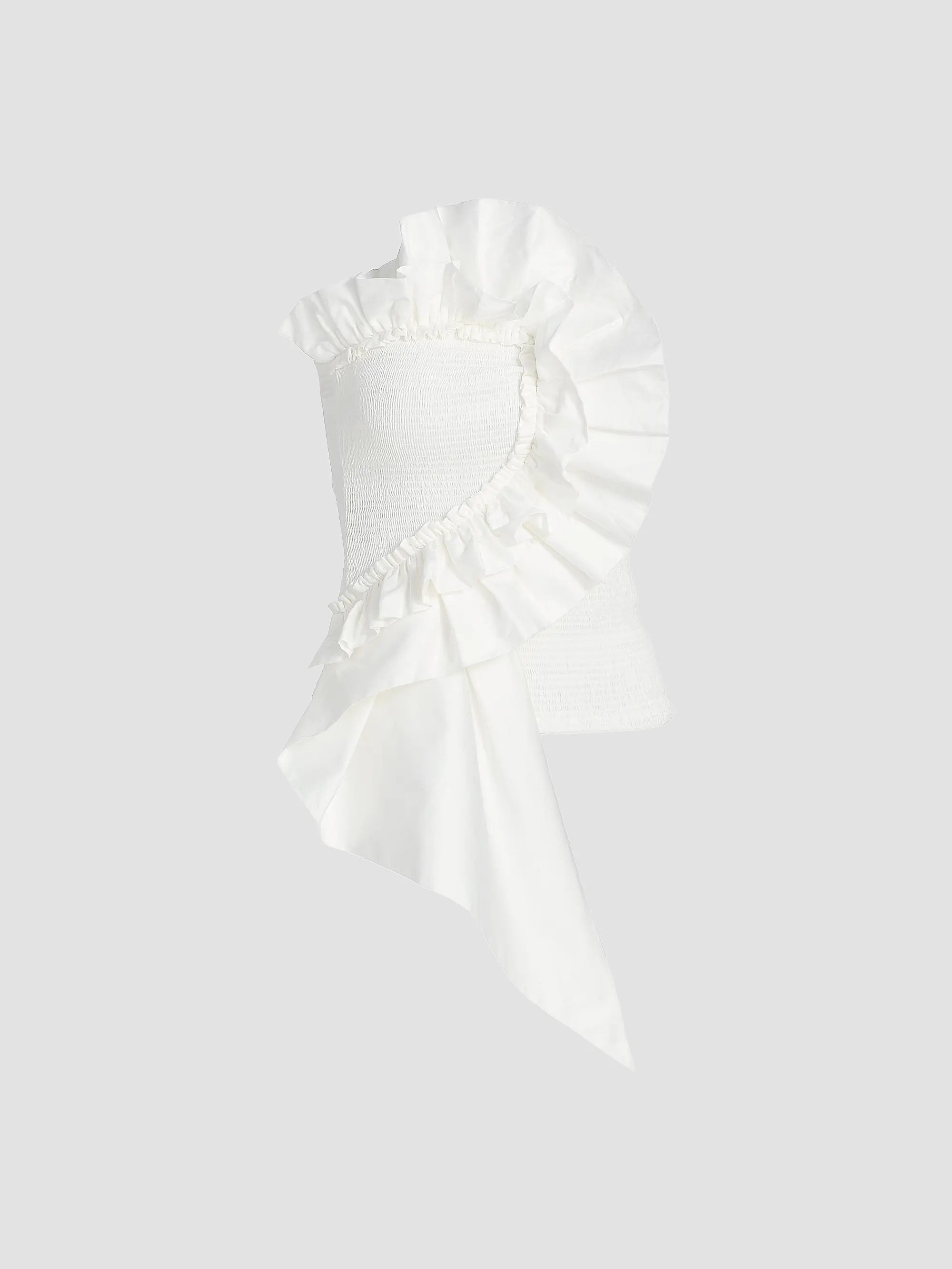 Farm Rio Smocked Ruffled Cotton Strapless Top | Saks Fifth Avenue | Saks Fifth Avenue
