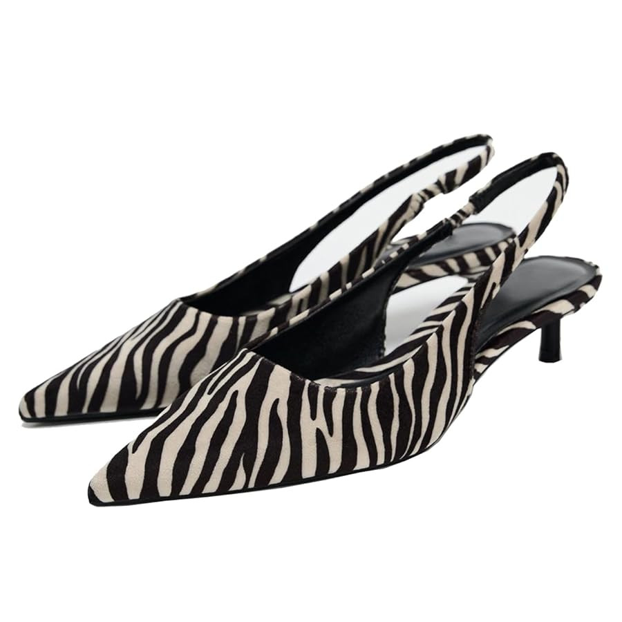 Fashion Leopard Print Slingback Pumps Shoes for Women Pointed Toe Kitten Heels | Amazon (US)