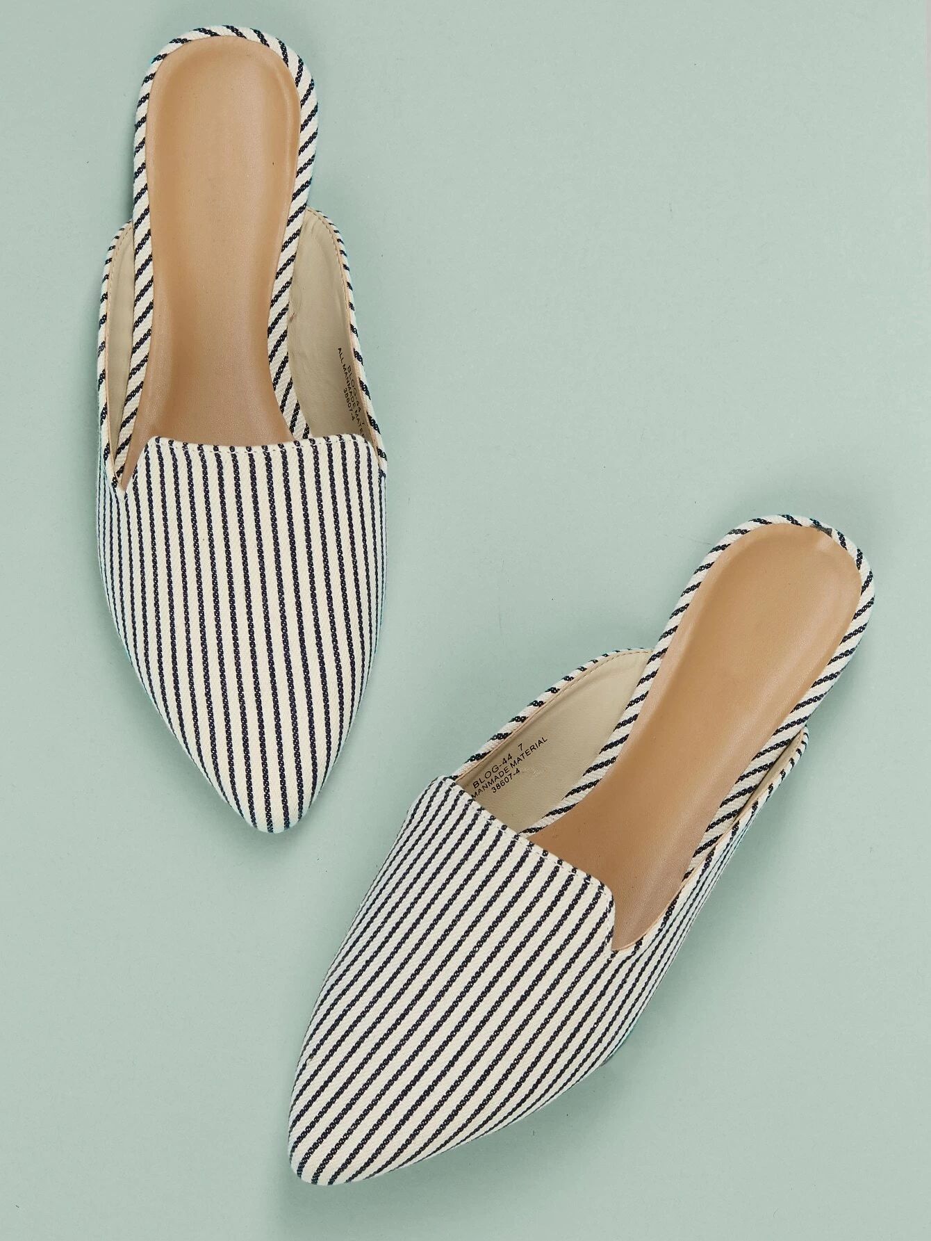 Canvas Stripe Pointy Toe Flat Mules | SHEIN