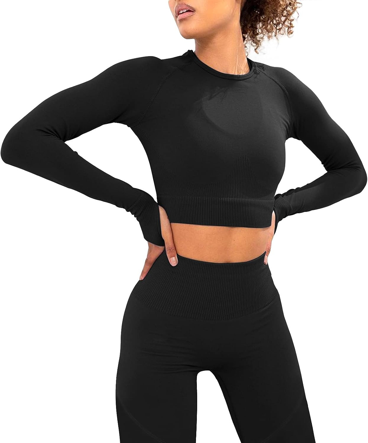 Jetjoy Gym Set for Women 2 piece Outfits Workout Set Gym Clothes for Womens Seamless Long Sleeve ... | Amazon (UK)