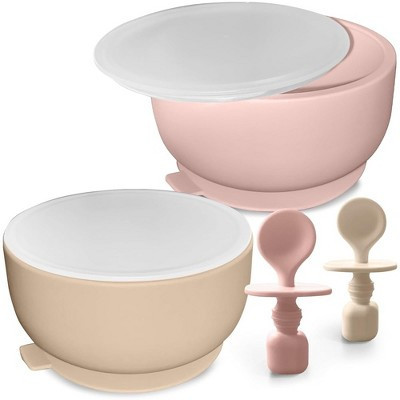 Sperric Silicone Baby Feeding Set - Infant Suction Bowls with Lids and Spoons | BPA Free Toddler Self Feeding Utensils for 0-6 Months (Beach Sand) | Target