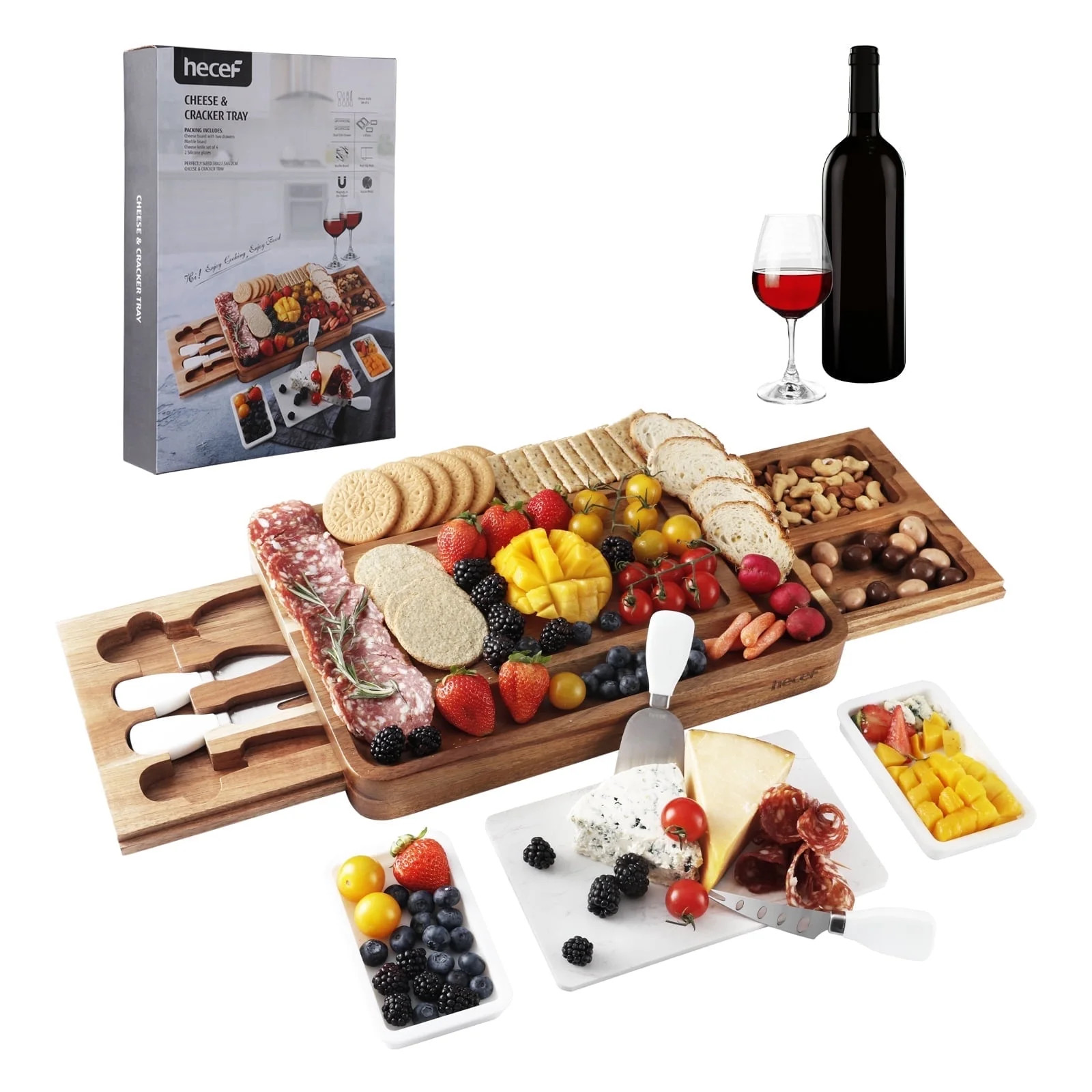 Hecef Charcuterie Board Set, Large Acacia Wood Charcuterie Board for Serving House Warming Gift | Walmart (US)