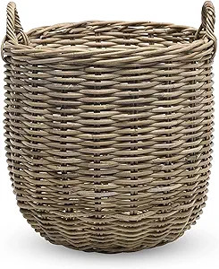 KOUBOO Rattan Kobo Round Storage Basket with Handles, Gray Brown, Large | Handwoven natural textu... | Amazon (US)