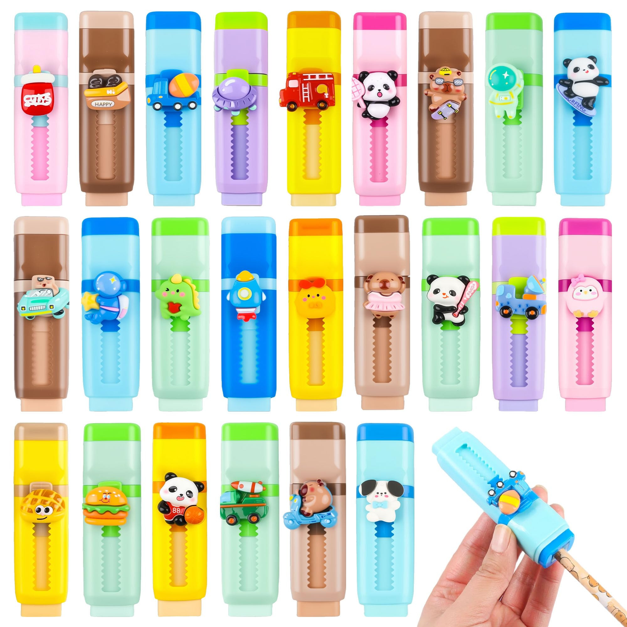 24 Pcs 2-in-1 Cute Retractable Eraser with Pencil Sharpener, Cute Kawaii School Supplies for Kids... | Amazon (US)