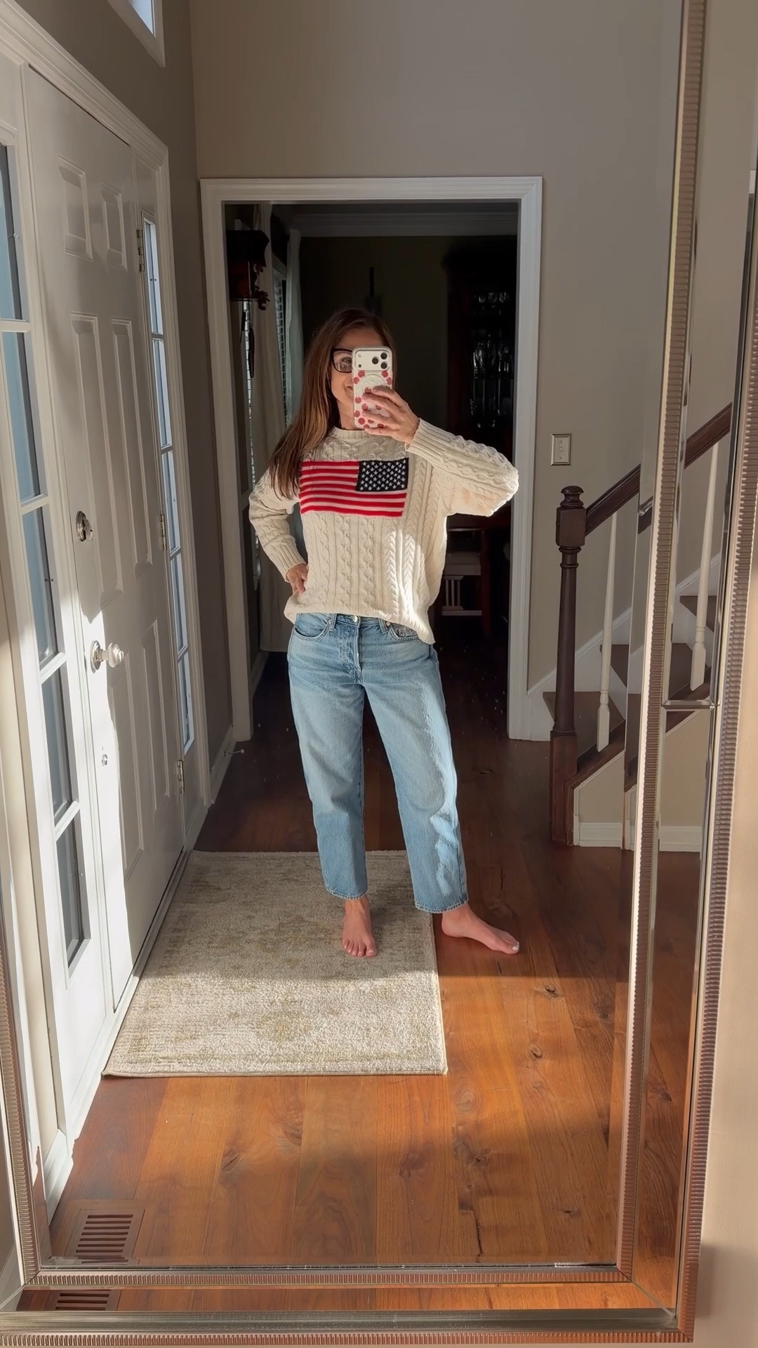 Memorial Day outfit. It’s a chilly day today in the Pittsburgh area. Grabbed a quick dinner and threw on my cute patriotic sweater and my favorite boyfriend jeans.

#LTKootd #LTKPetite #LTKMidsize
