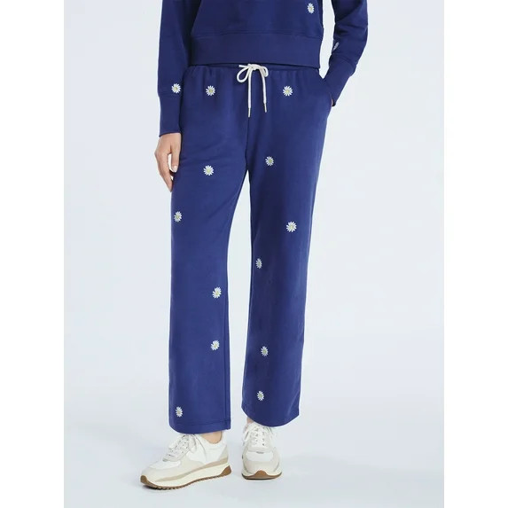 Free Assembly Women's and Women's Plus Embroidered Cropped Sweatpants, 23" Inseam, Sizes XS-4X | Walmart (US)