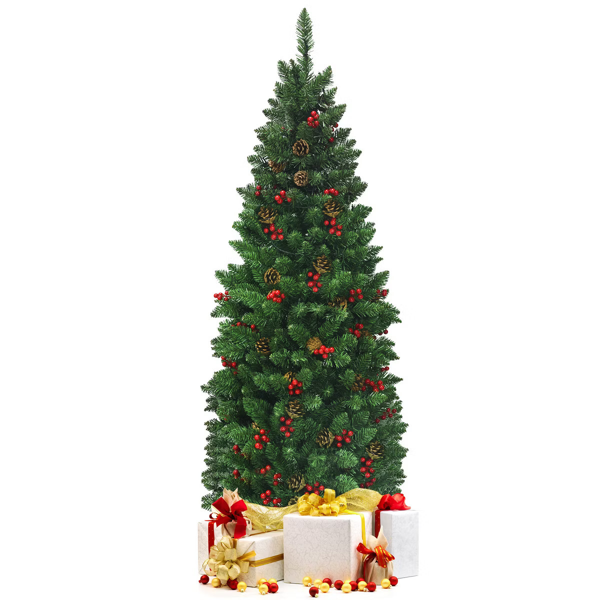 Tangkula Pencil Christmas Tree  Hinged Artificial Slim Xmas Tree with Sturdy Metal Stand | Target