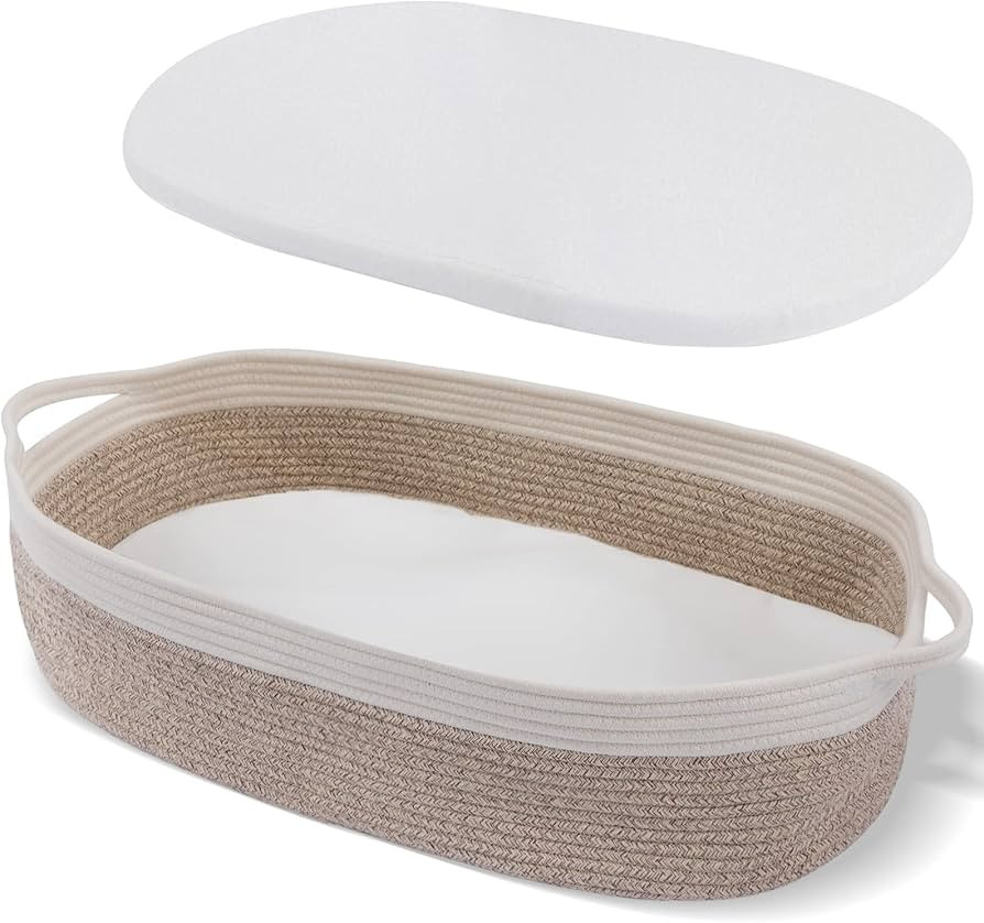 Baby Changing Basket - Moses Basket Boho Nursery Decor Cotton Rope Changing Table Topper with Thi... | Amazon (US)