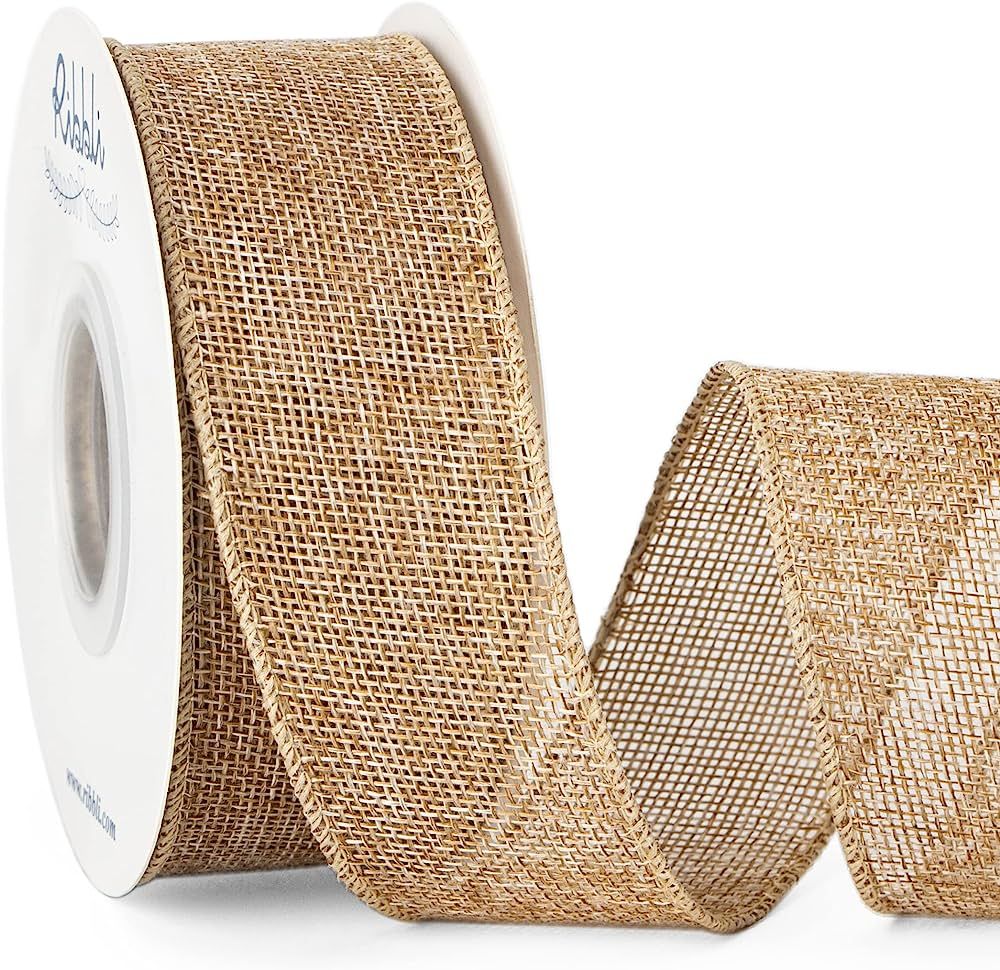 Ribbli Burlap Wired Edge Ribbon,1-1/2 Inch x 10 Yard,Natural,Solid for Big Bow,Wreath,Tree, Outdoor  | Amazon (US)
