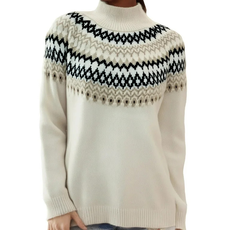Bibifish Womens Sweaters Chunky Winter Warm Turtleneck Fair Isle Knit Sweaters Fall Winter Oversi... | Walmart (US)