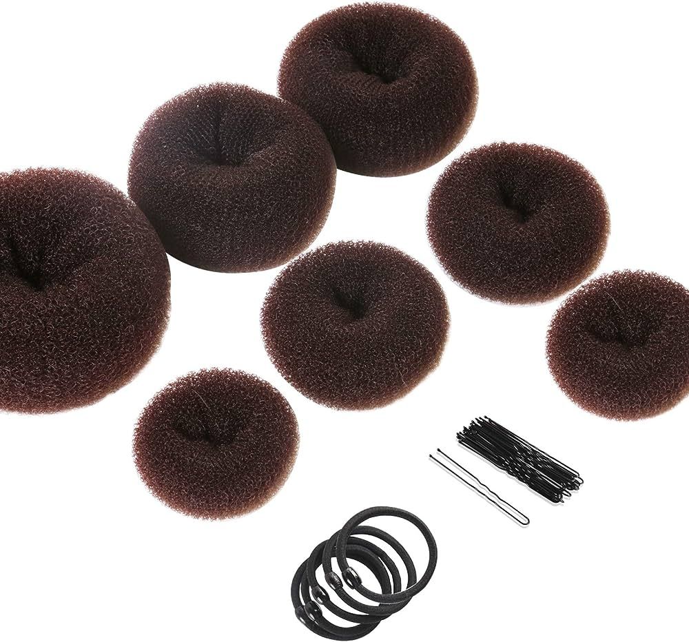Teenitor 7-Piece Donut Bun Maker Set with Pins and Bands - Dark Brown | Amazon (US)