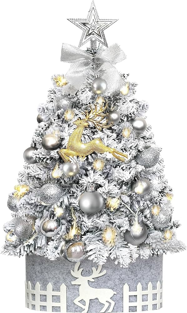 Mini Christmas Tree with Lights,2ft Pre-Lit Artificial Small Christmas Tree Ceramic Vase Set of 2... | Amazon (US)