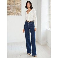 Mint Velvet Indigo Relaxed Straight Patch Pocket Jeans - Blue | Very (UK)