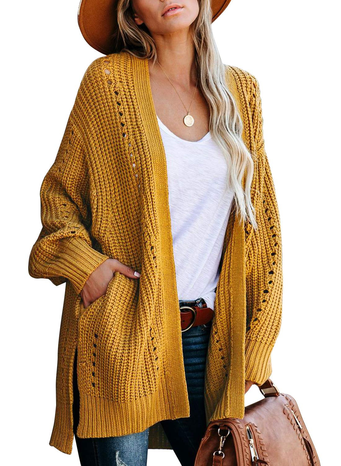 GRAPENT Women's Open Front Cable Knit Casual Sweater Cardigan Loose Outwear Coat | Amazon (US)