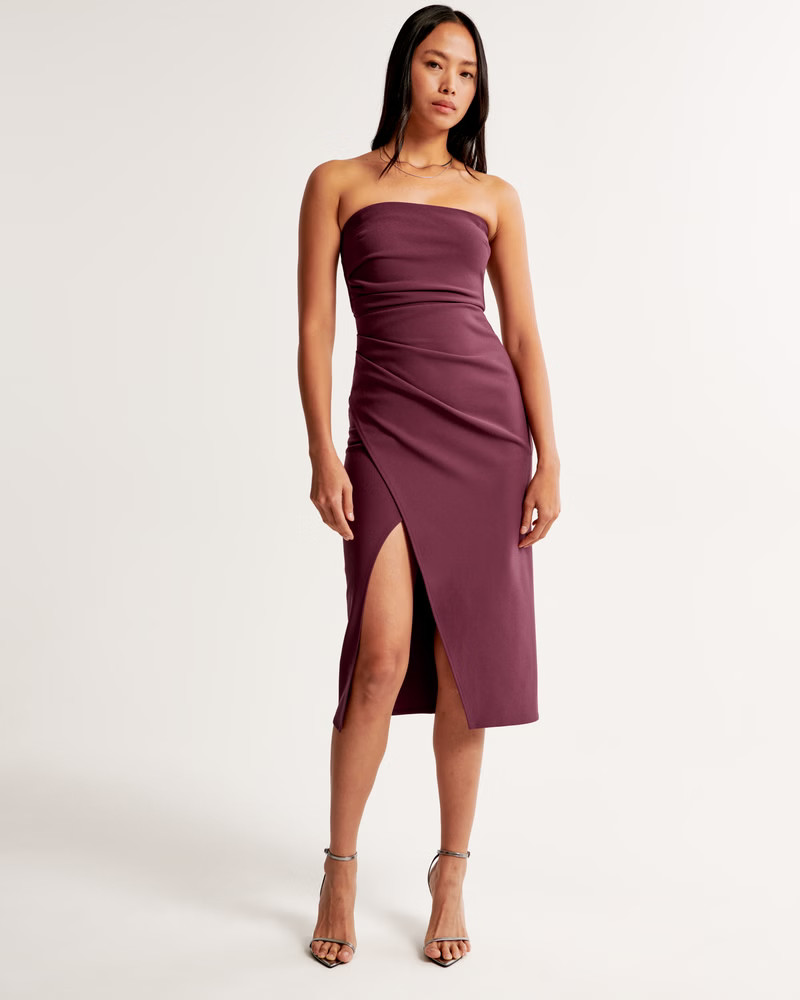 Strapless Crepe Midi Dress | Abercrombie & Fitch (US)