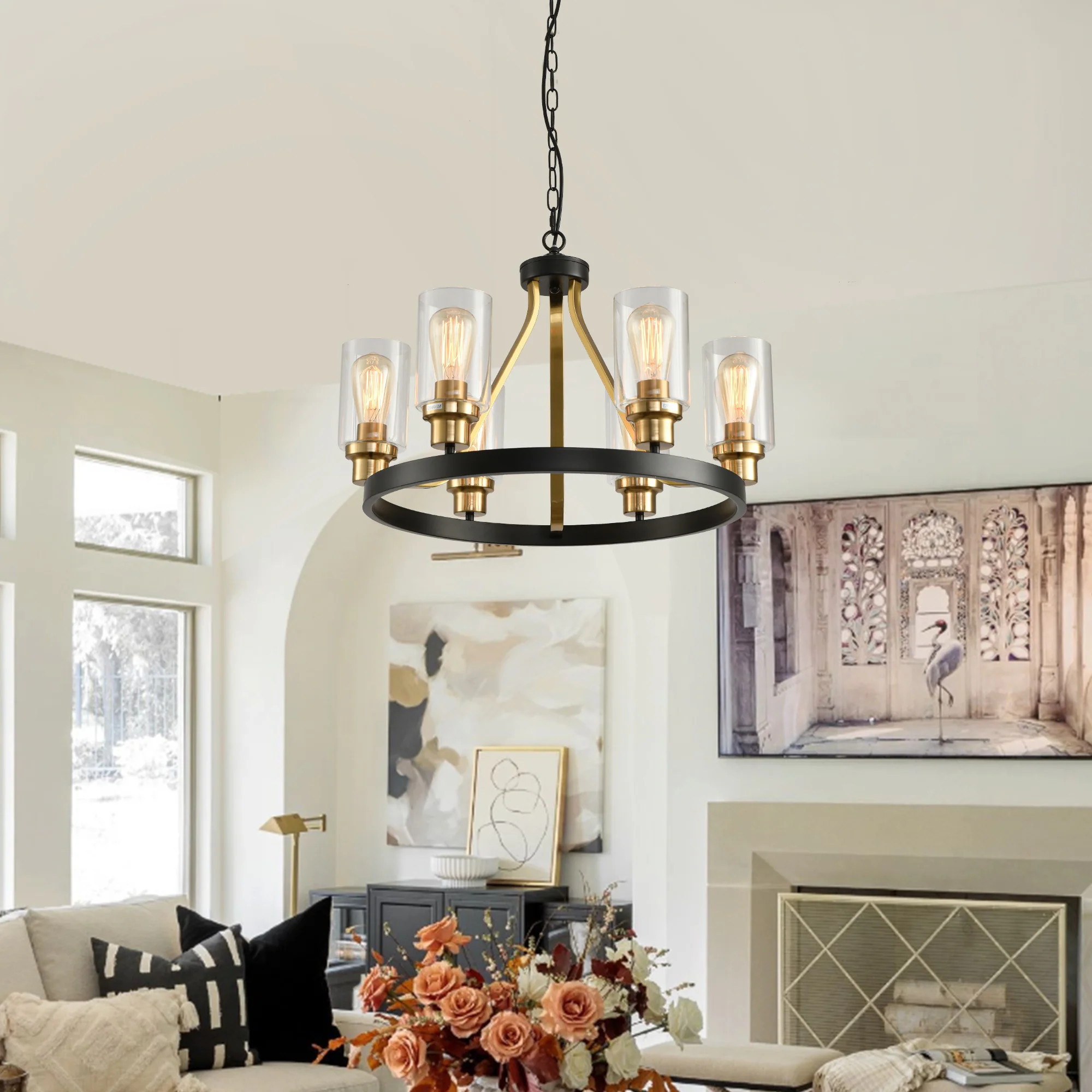 6-Light Glass Chandelier Farmhouse Lighting, Kitchen Island Lighting Dining Room Light Fixtures Hanging Glass Pendant Light | Bed Bath & Beyond