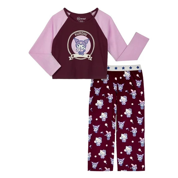 Wonder Nation x Hello Kitty Girls Long Sleeve Top and Sleep Pant Pajama Set, 2-Piece, Sizes 4-18 | Walmart (US)