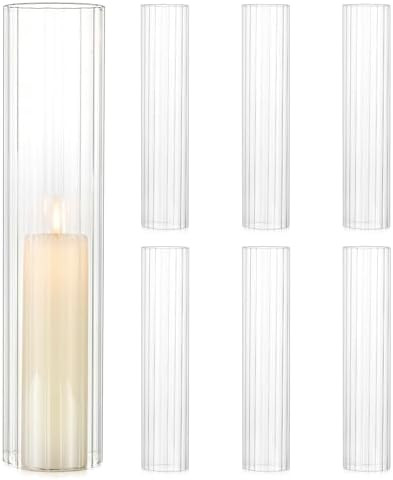Hurricane Glass Candle Holders: 2.5" W x 12" H Cylinder Cover 6 Pcs | Fluted Open Ended Windproof... | Amazon (US)