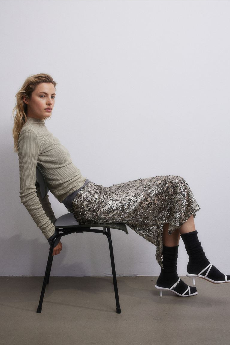 Sheer rib-knit turtleneck top | H&M (UK, MY, IN, SG, PH, TW, HK)