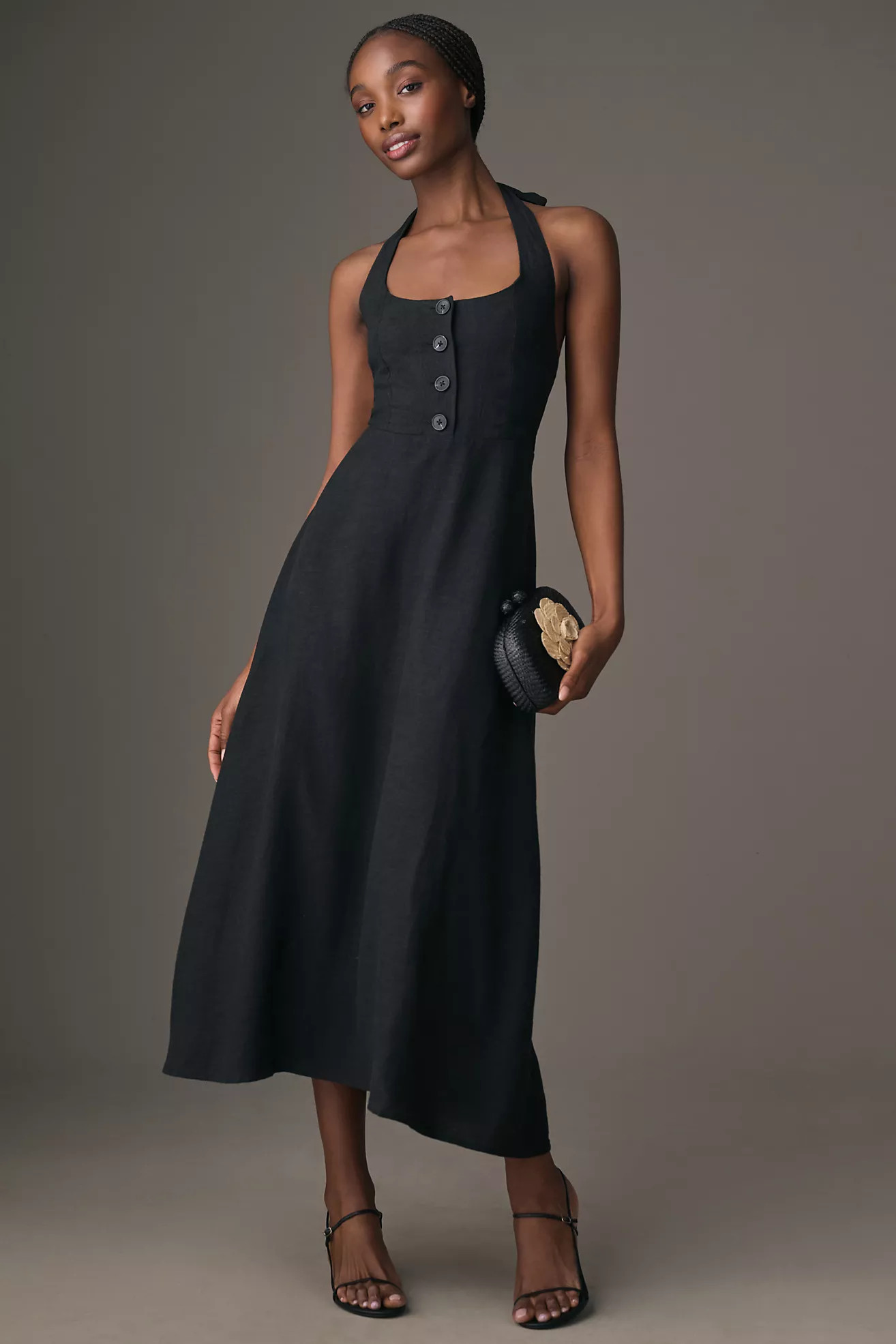 We Wore What Halter Button-Front Linen Midi Dress | Anthropologie (US)