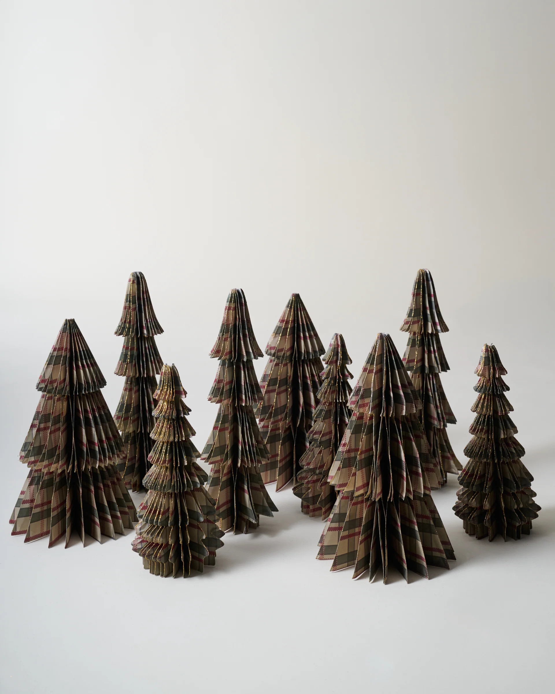 Classic Christmas Plaid Set of 9 Decorative Paper Trees | Magnolia
