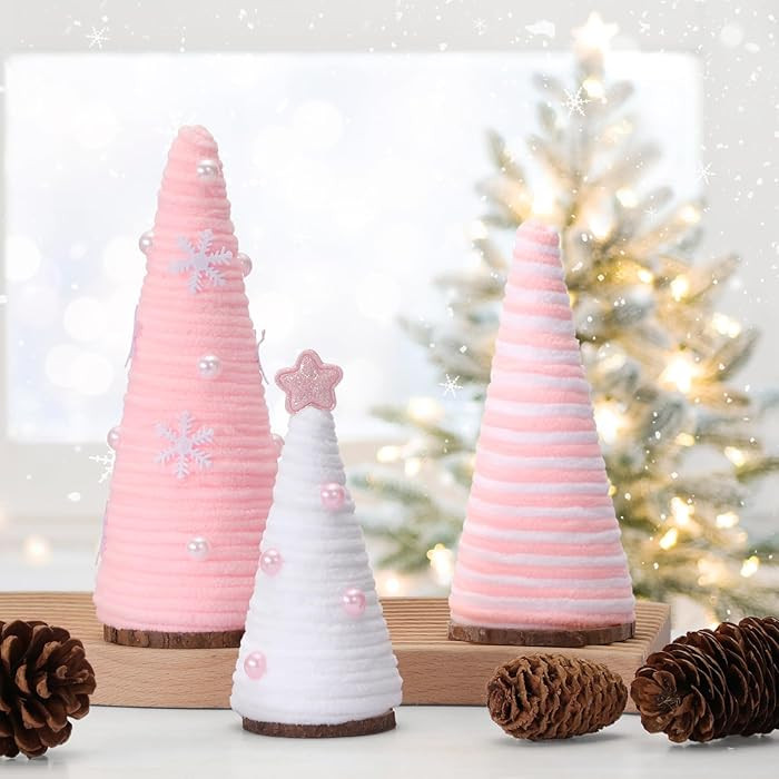 Pink and White Christmas Table Decorations Cute Mini Yarn Christmas Trees Centerpieces Farmhouse ... | Amazon (US)