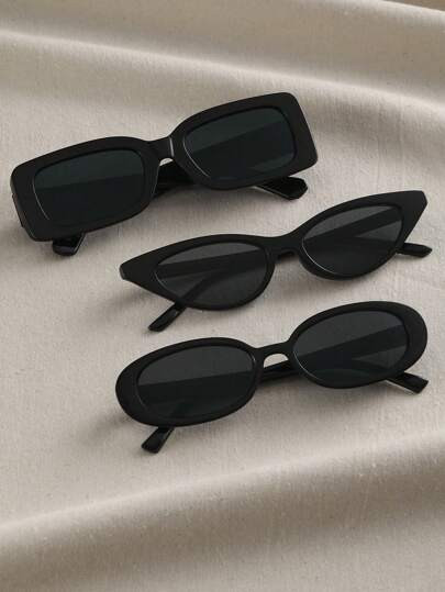 3pcs Women's Geometric Fashion Black Sunglasses, Suitable For Daily Travel, UV400 Protection, Can Be Used As Clothing Accessories Or Beach Accessories. This Sunglasses Is A All-Match Model, Can Be Matched With Sweaters, Jeans, Sweatpants, Hoodies, Jackets, Dresses And Long Sleeve Shirts, Fashionable And Versatile, Elegant And Versatile, Suitable For Family Outings, Travel Vacations, Summer Beach Vacations And Other Outdoor Activities. | SHEIN