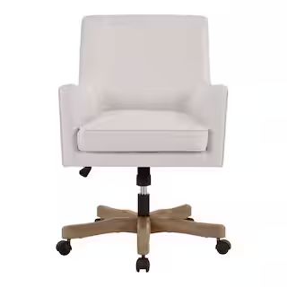 Cosgrove Biscuit Beige Upholstered Office Chair with Arms and Adjustable Wood Base | The Home Depot