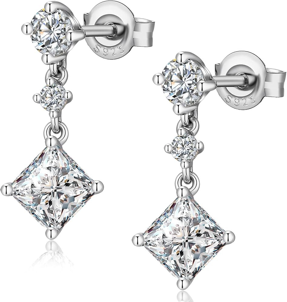 925 Sterling Silver Cubic Zirconia Dainty Dangle Drop Stud Earrings for Women | Amazon (US)