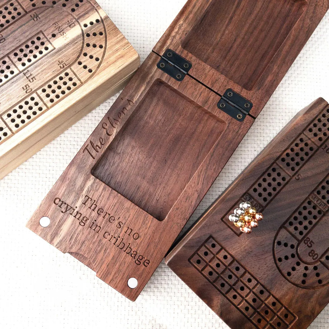 Personalized Solid Black Walnut Folding Cribbage Board, 3 Track Set With Storage and Travel Bag -... | Etsy (US)