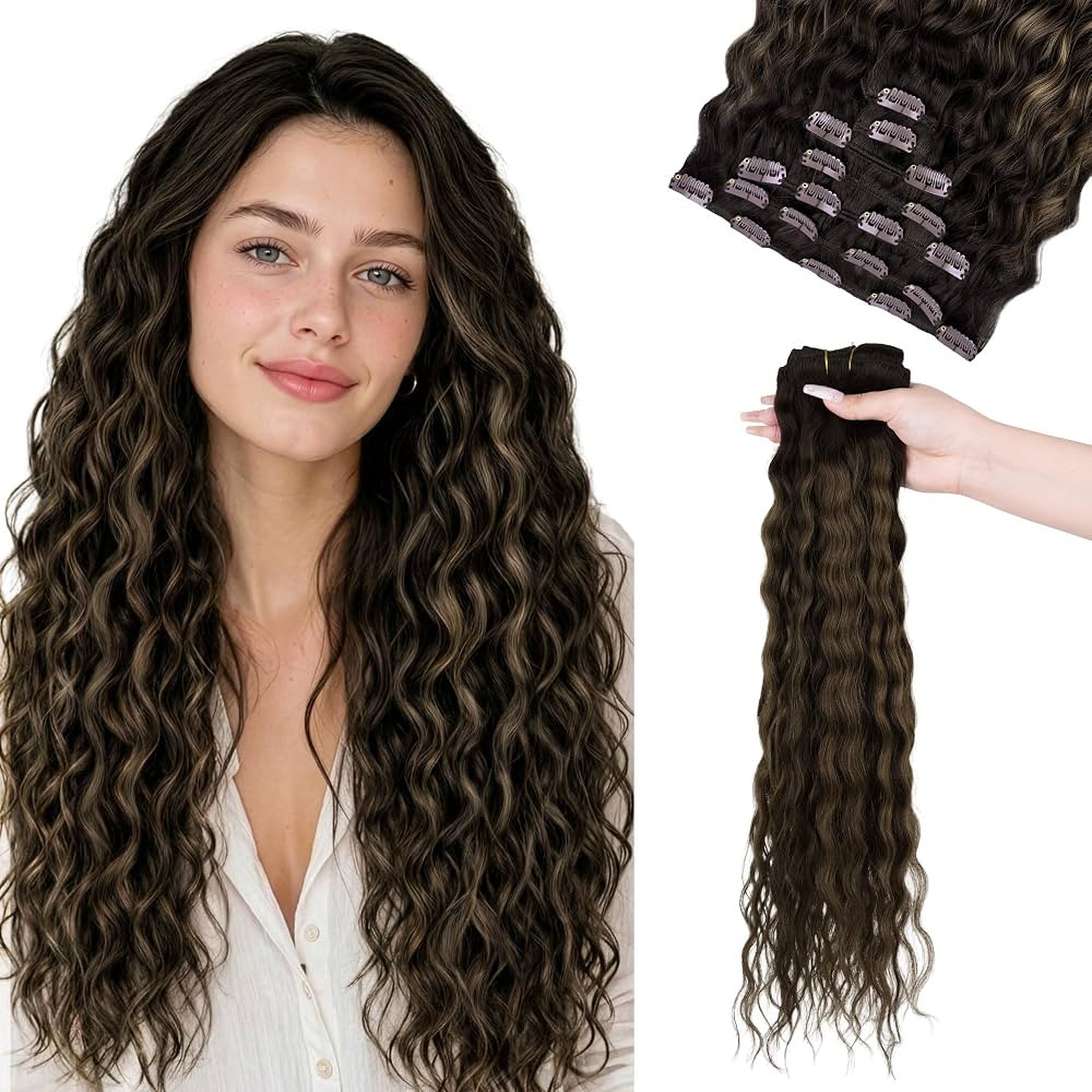 GOO GOO Curly Clip in Hair Extensions Real Human Hair, 18 Inch 120g 7Pcs Elf Curly Clip-In Hair E... | Amazon (US)
