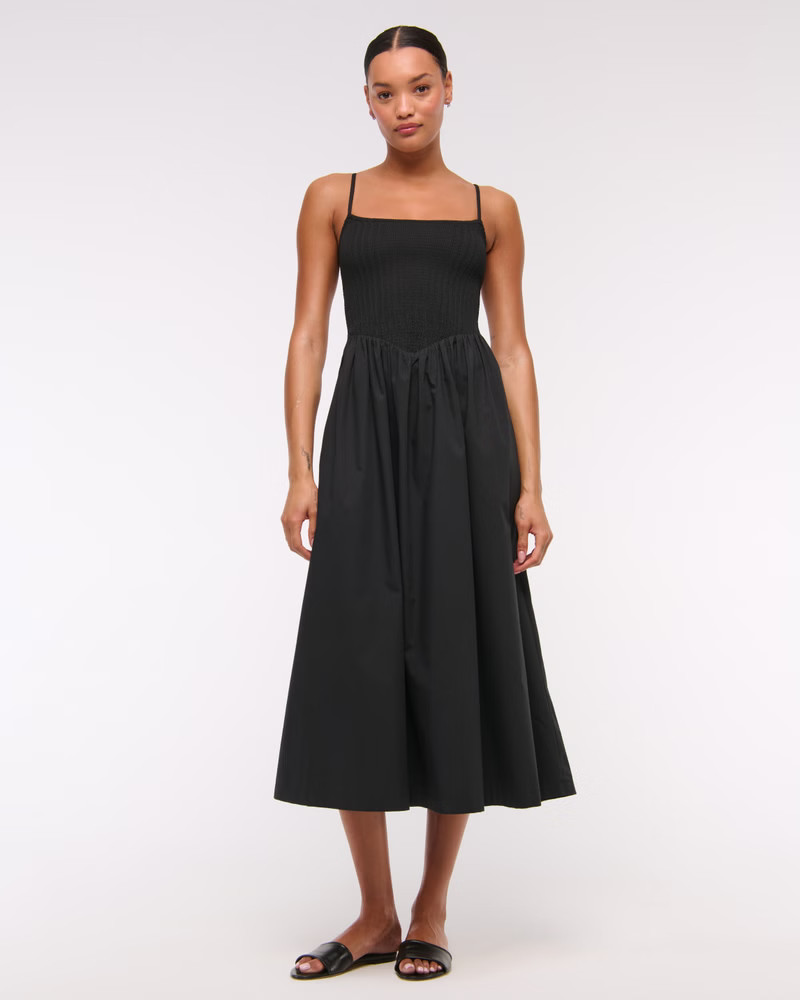Women's Dipped-Waist Smocked Midi Dress | Women's Dresses & Jumpsuits | Abercrombie.com | Abercrombie & Fitch (US)