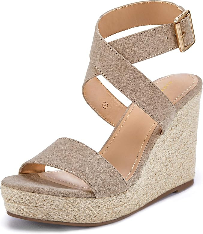 Womens Wedge Platform Espadrille Cross Ankle Strap Slingback Open Toe Summer High Heel Casual San... | Amazon (US)