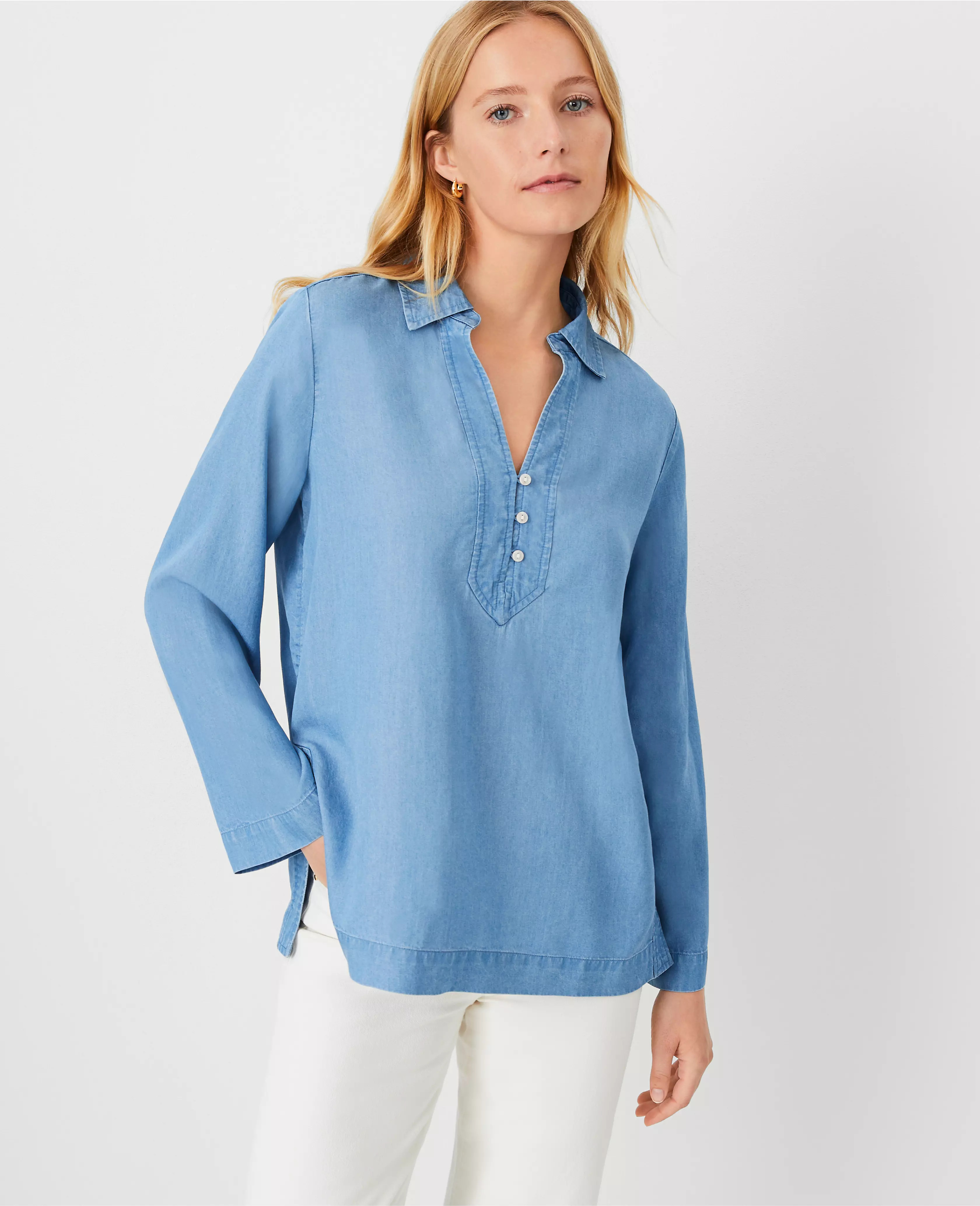 AT Weekend Chambray Tunic Shirt | Ann Taylor (US)