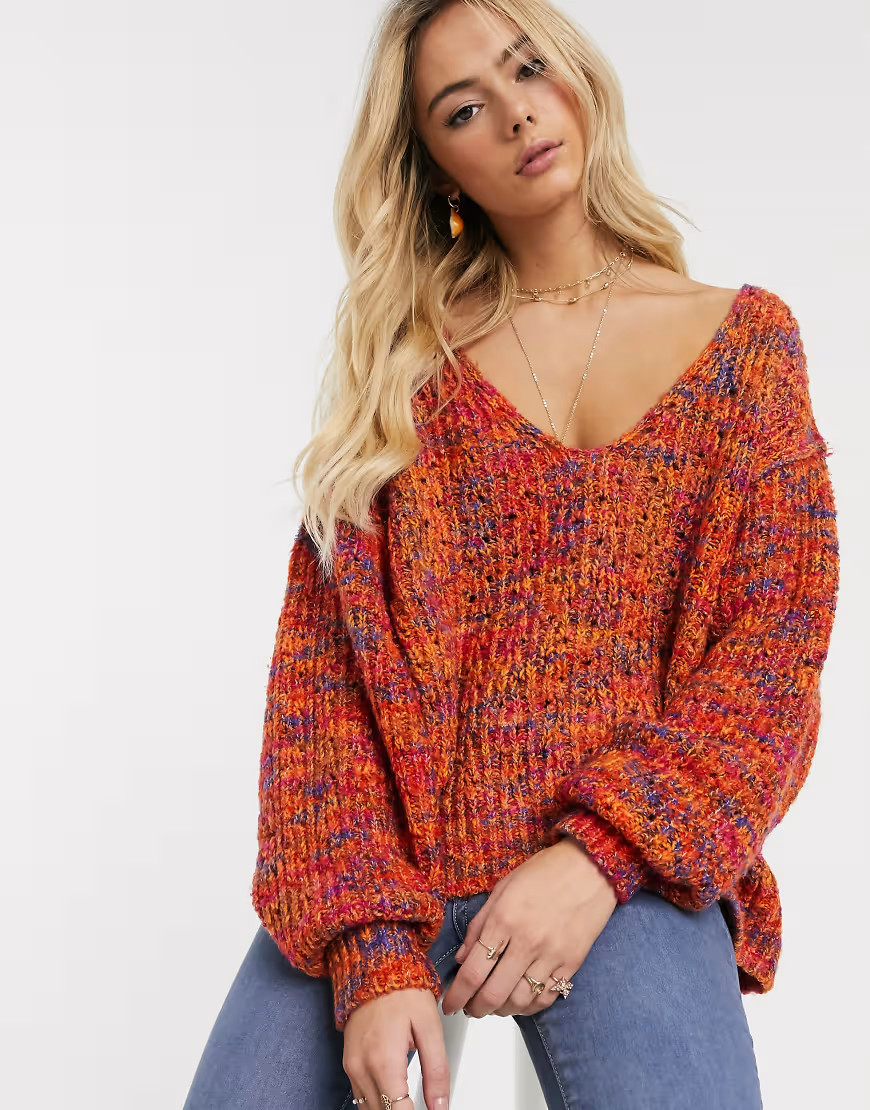 Free People Highland v-neck sweater-Orange | ASOS (Global)