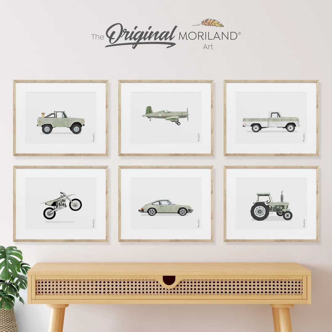 Sage Green Vehicle Art Prints – Boy Nursery Decor (Digital Download) | Etsy (US)