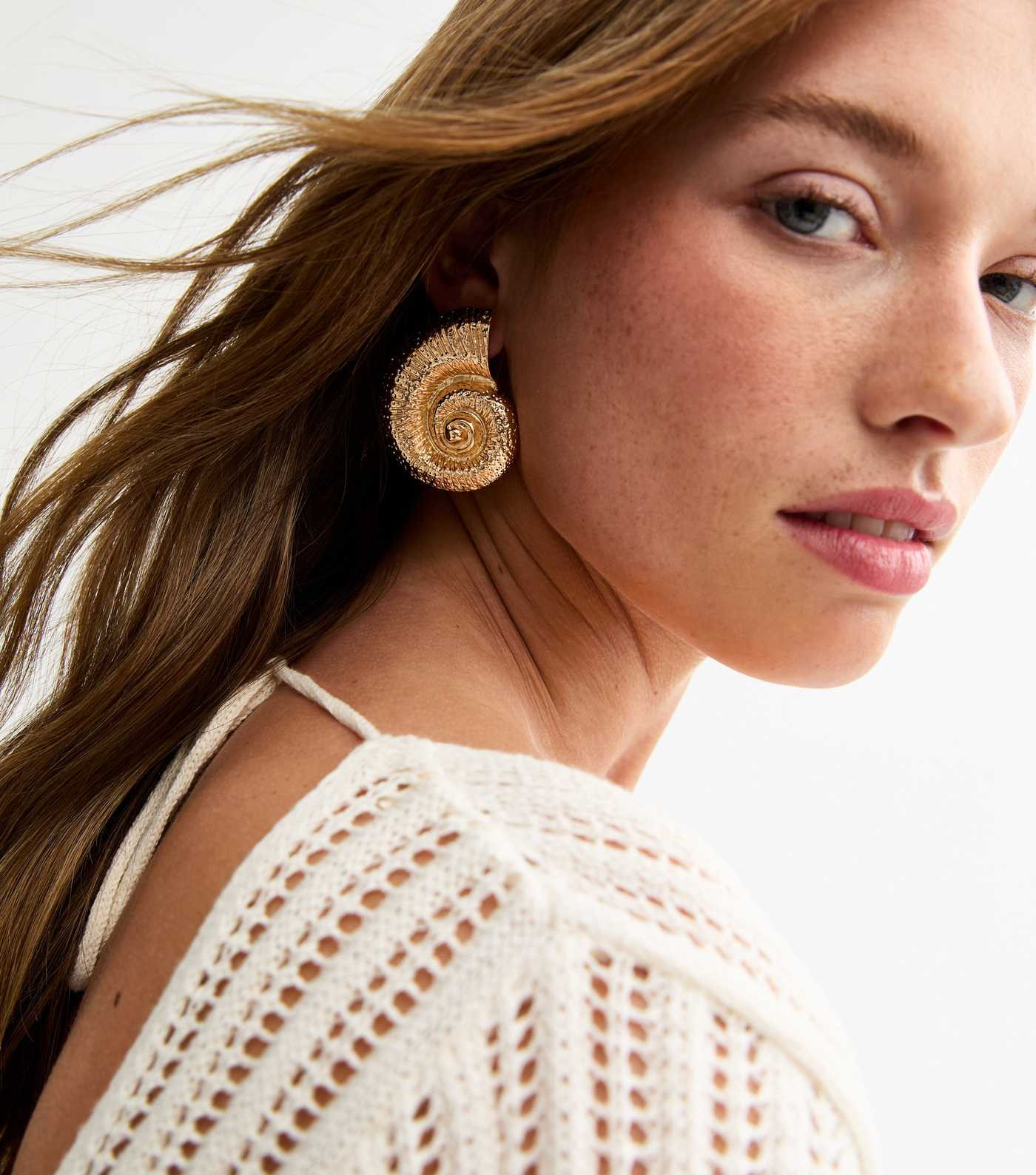 Gold Tone Large Shell Charm Stud Earrings | New Look | New Look (UK)