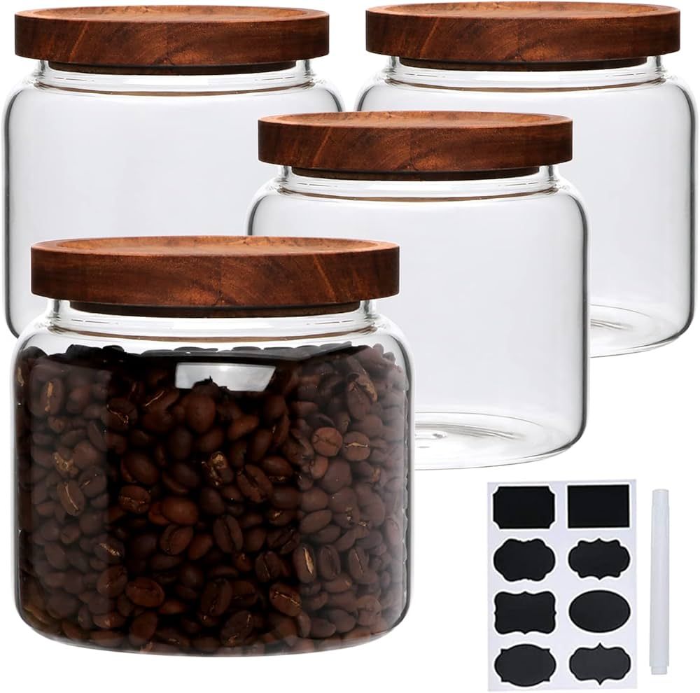 Glass Jars,Set of 4 Glass Food Storage Containers with Wooden Lids,Clear Glass Canister Sets for ... | Amazon (US)