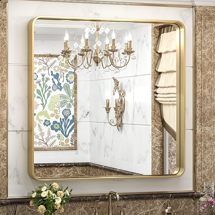 TokeShimi 36x36 Inch Gold Bathroom Vanity Mirror for Wall Rectangle Mirror with Non-Rusting Alumi... | Amazon (US)