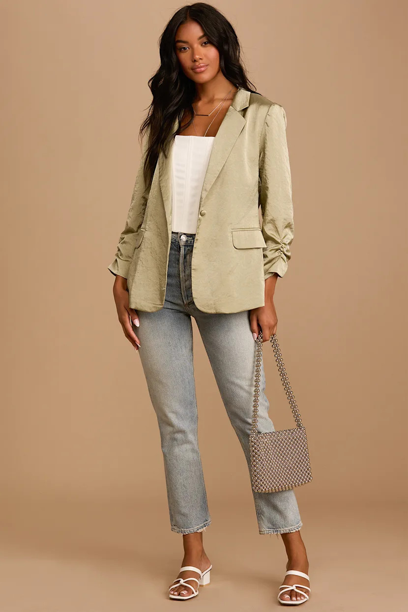Serving Chic Sage Green Satin Blazer | Lulus (US)